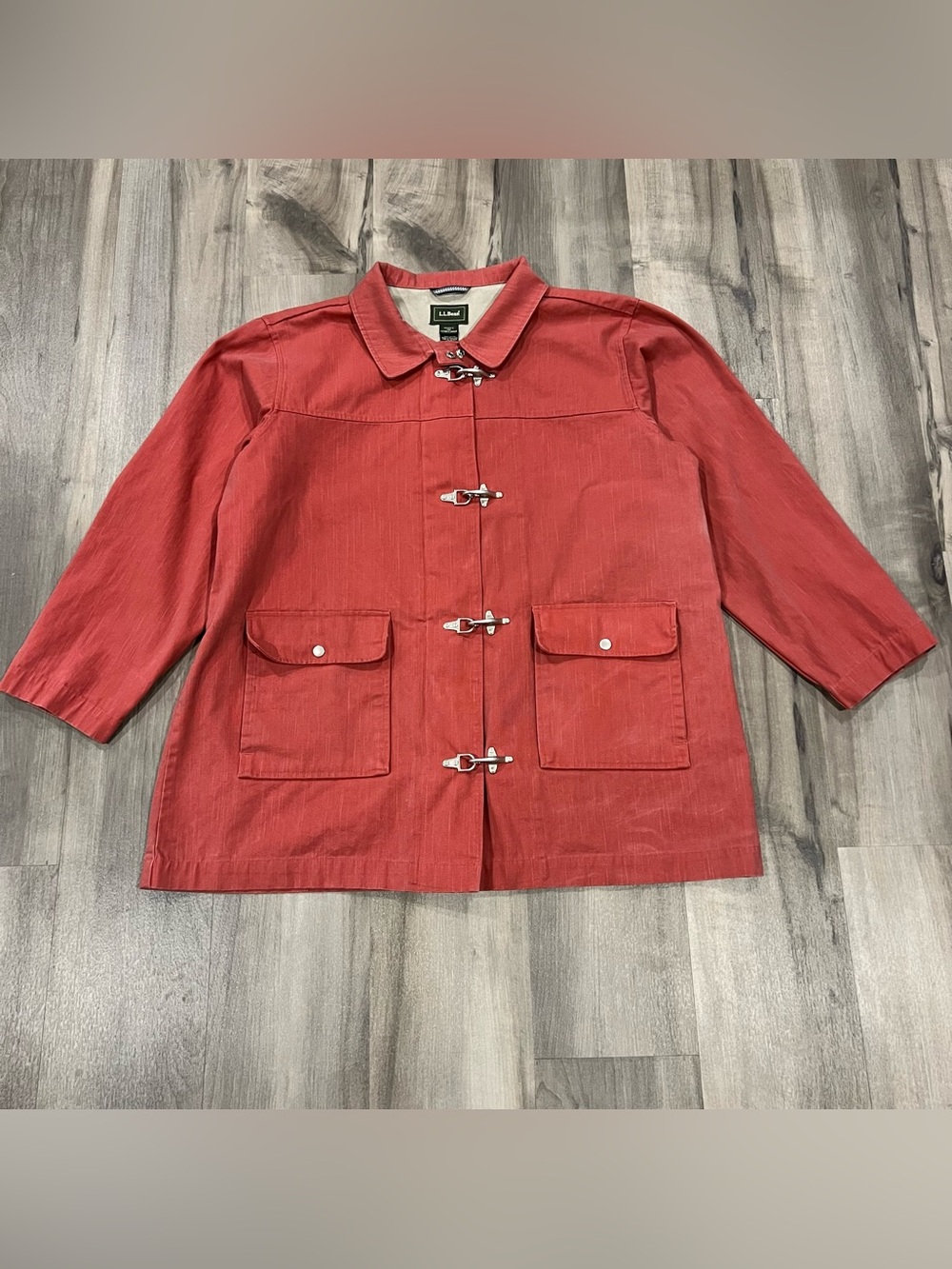 LL Bean Fireman Clasp Barn Chore Coat XL Red Canvas Jacket Vintage Y2K FLAWS